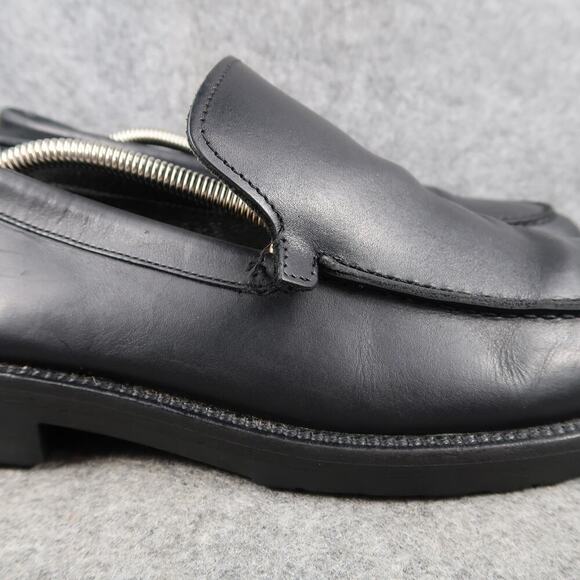 Banana Republic Shoes Mens 10 Loafer Slip On Black Leather Moc Toe Classic Italy - Picture 2 of 16